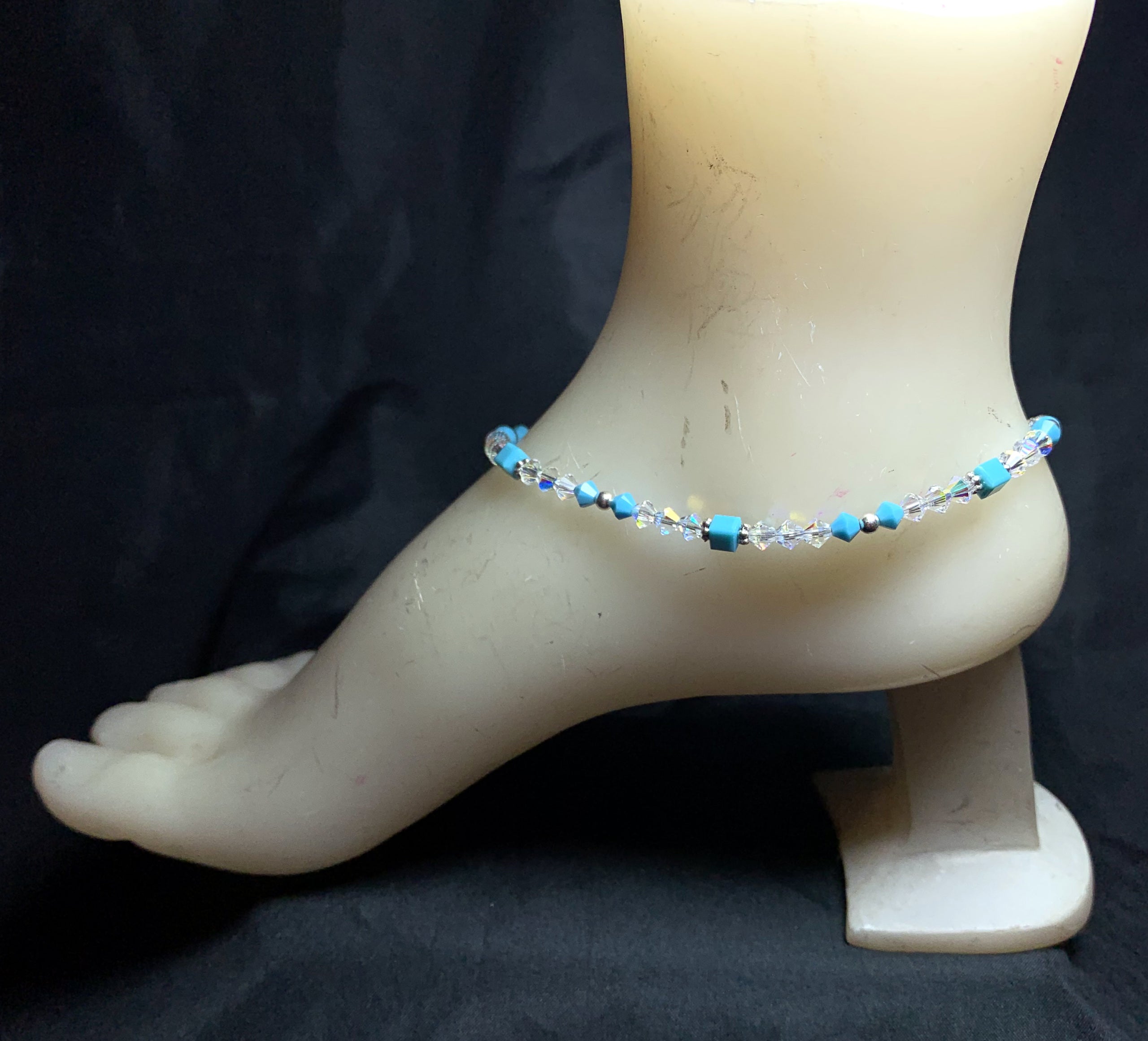 Amazon.com: Sterling silver anklet with clear Swarovski crystals,  adjustable chain ankle bracelet for women, simple dainty minimalist beach  jewelry - Handcrafted in the USA. : Handmade Products